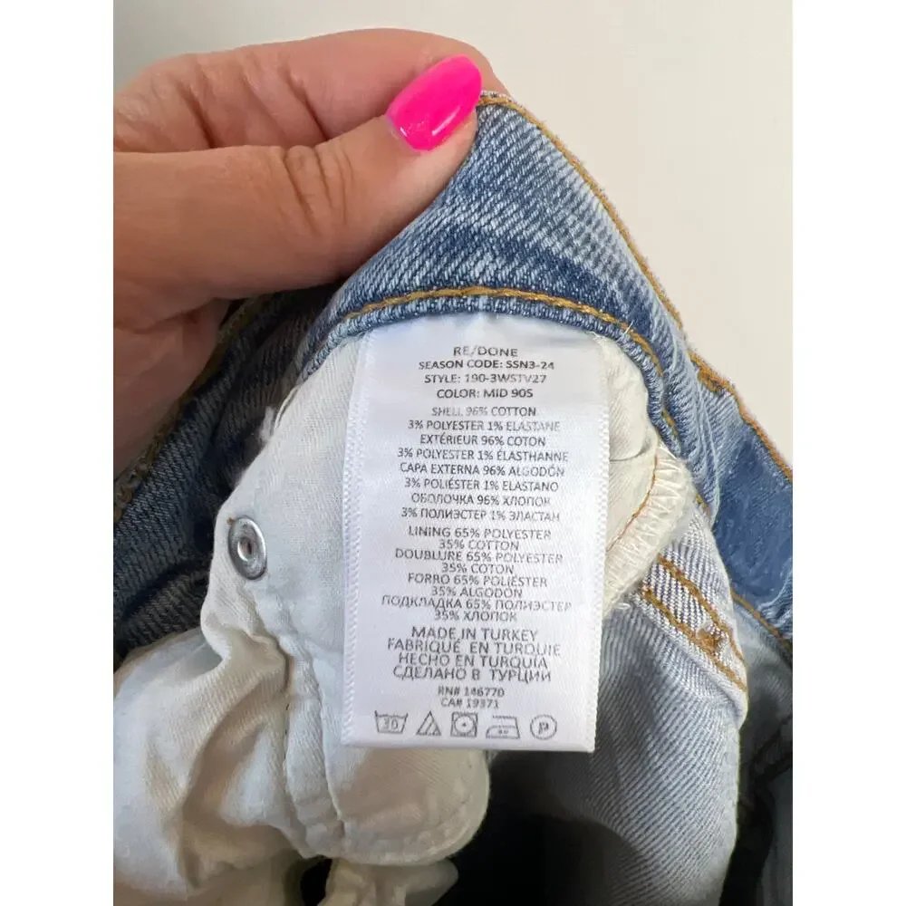 Re/Done Frayed Hem Straight Leg High Rise Stove Pipe Jean Blue Size: 24